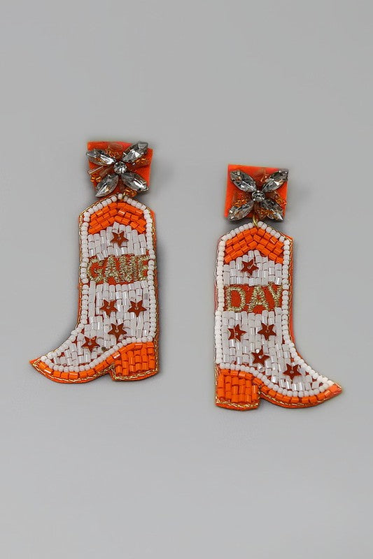 game day boot earrings - orange