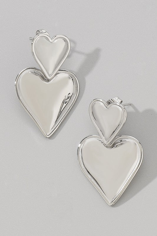 rowan: josie double heart earrings - silver