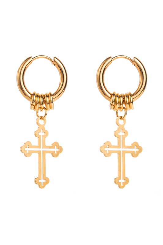 rowan: gold cross huggie earrings