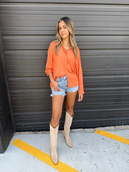 chic and simple oversized button up - orange