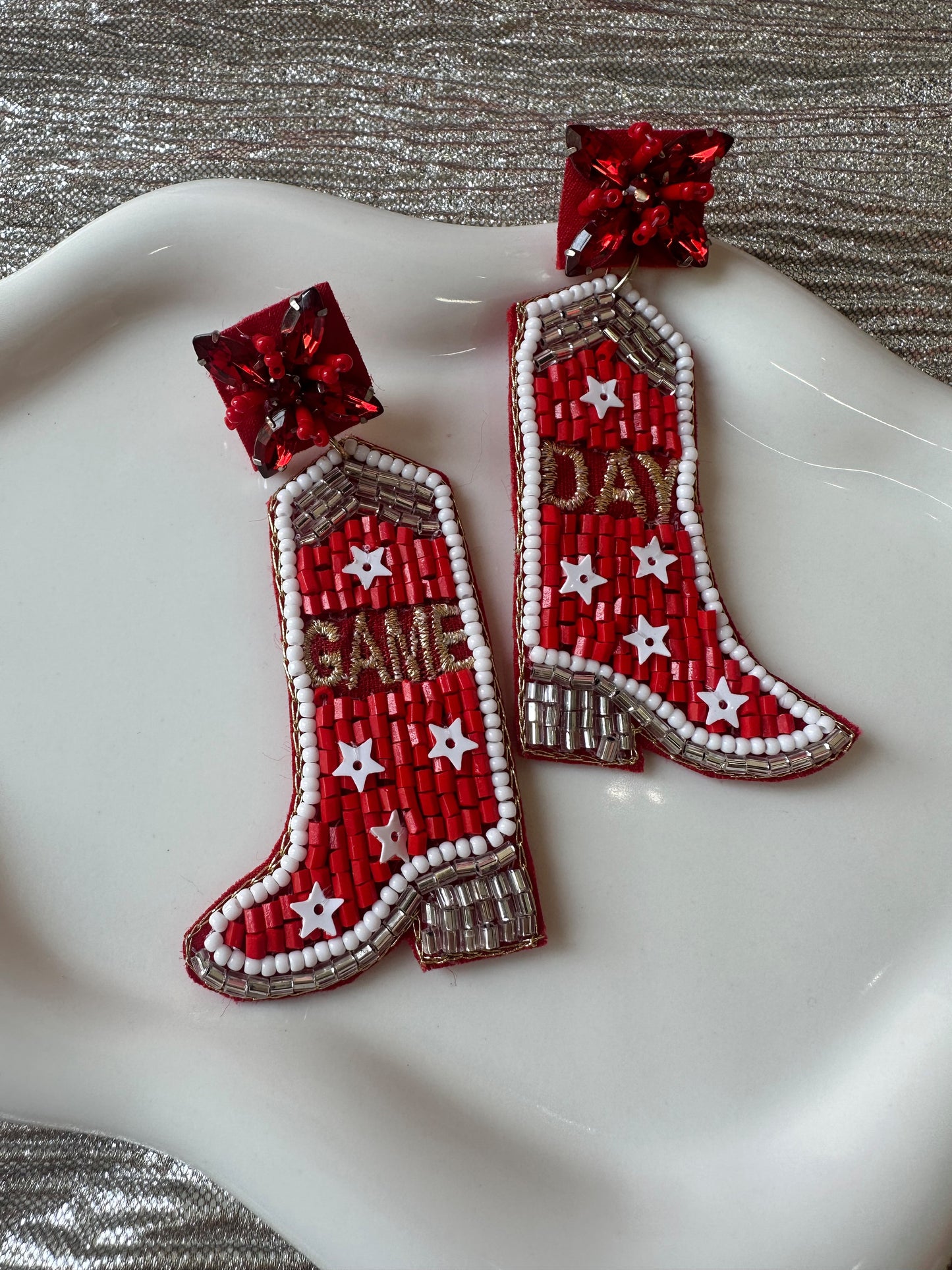 game day boot earrings - red